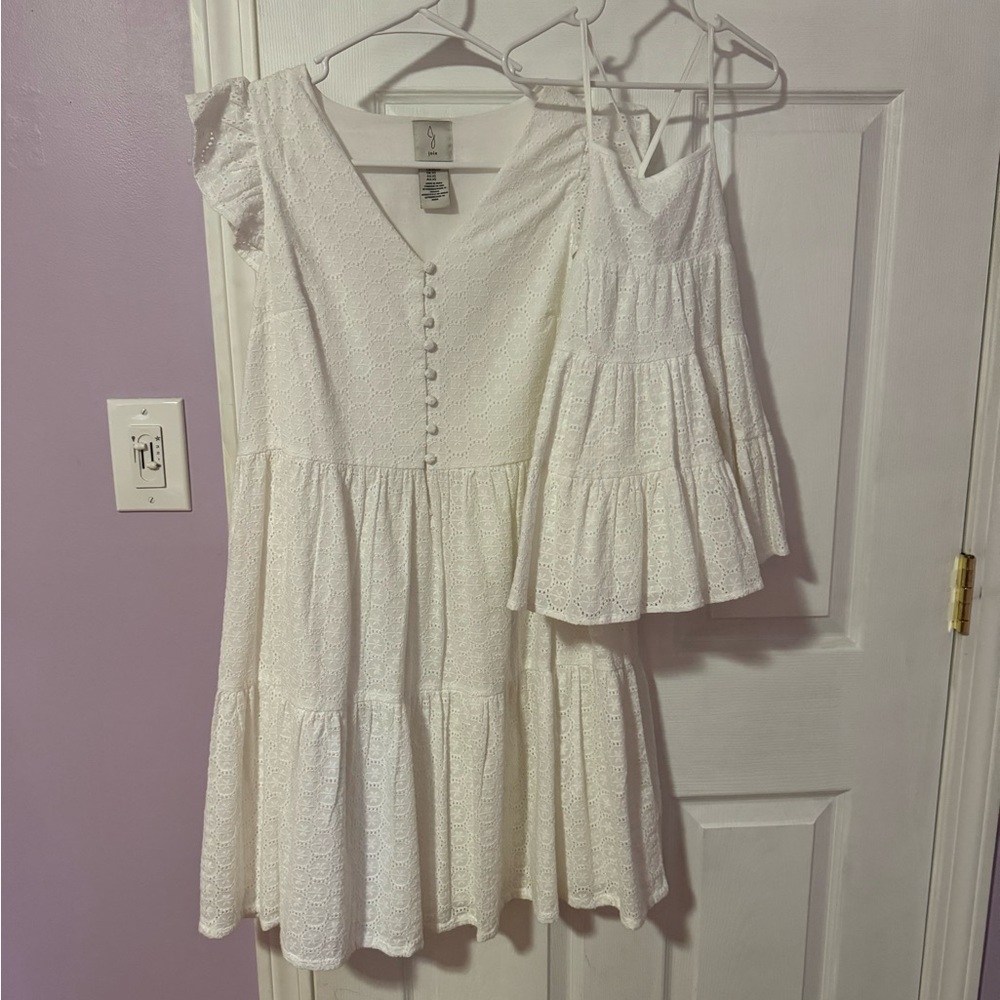 Mommy and me matching white eyelet dresses